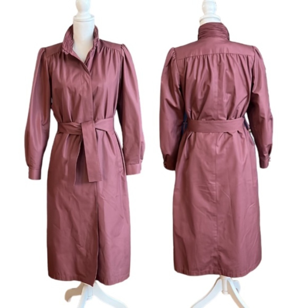 London Fog Vintage Mauve Trench Coat Belted Funnel Neck Removable Liner Sz  6 - Picture 3 of 15